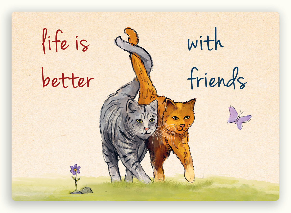 duurzame postkaart van twee katten met de tekst life is better with friends