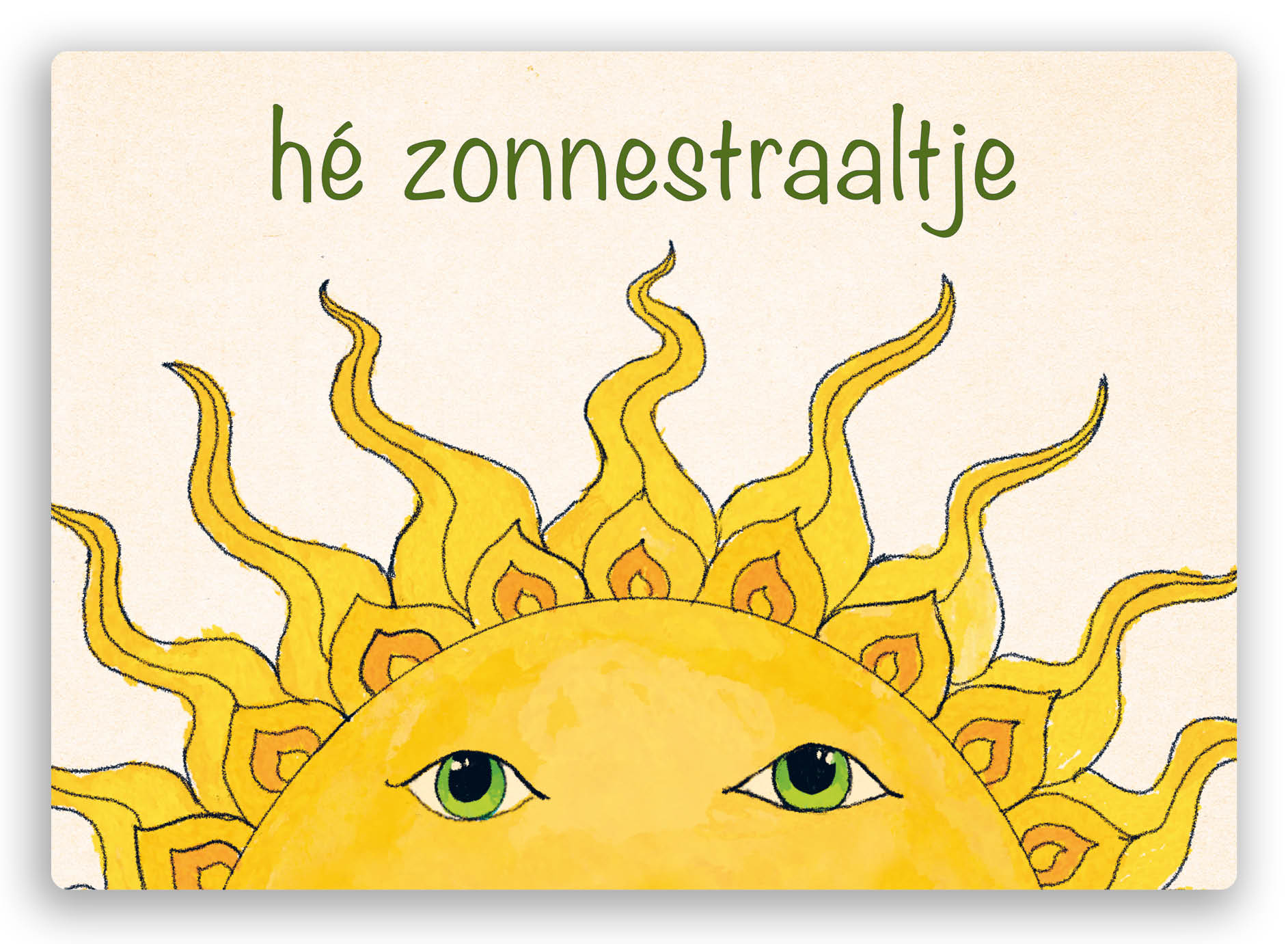 duurzame postkaart van de zon met tekst hé zonnestraaltje